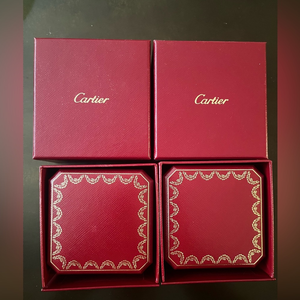2 Empty Cartier ring boxes plus small shopper.